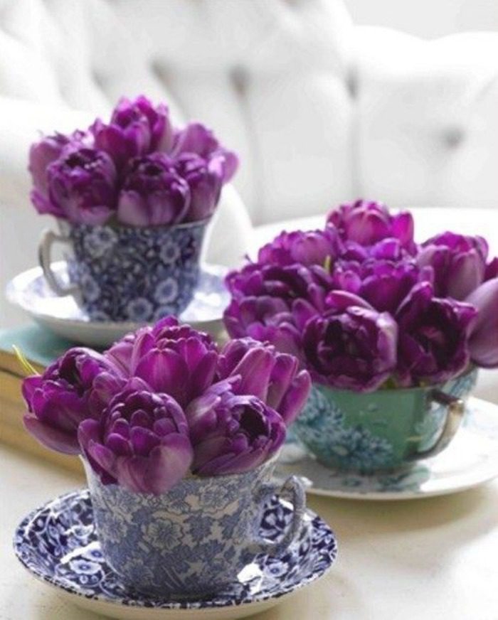 tulips in teacups