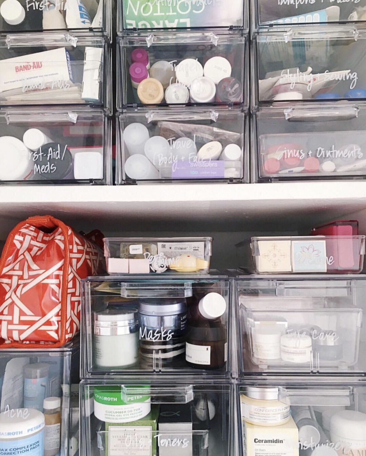 clear containers with beauty products used to Organize Your Beauty Products