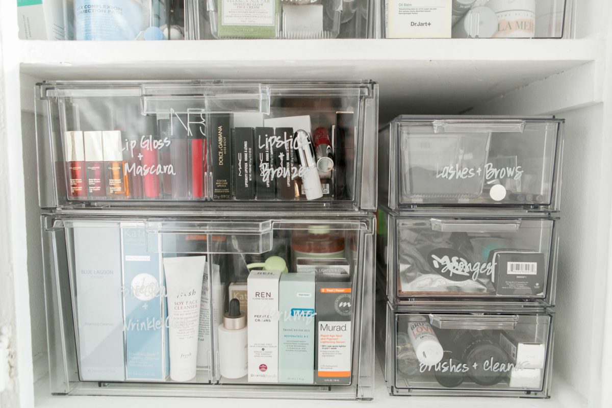 clear containers used to Organize Your Beauty Products