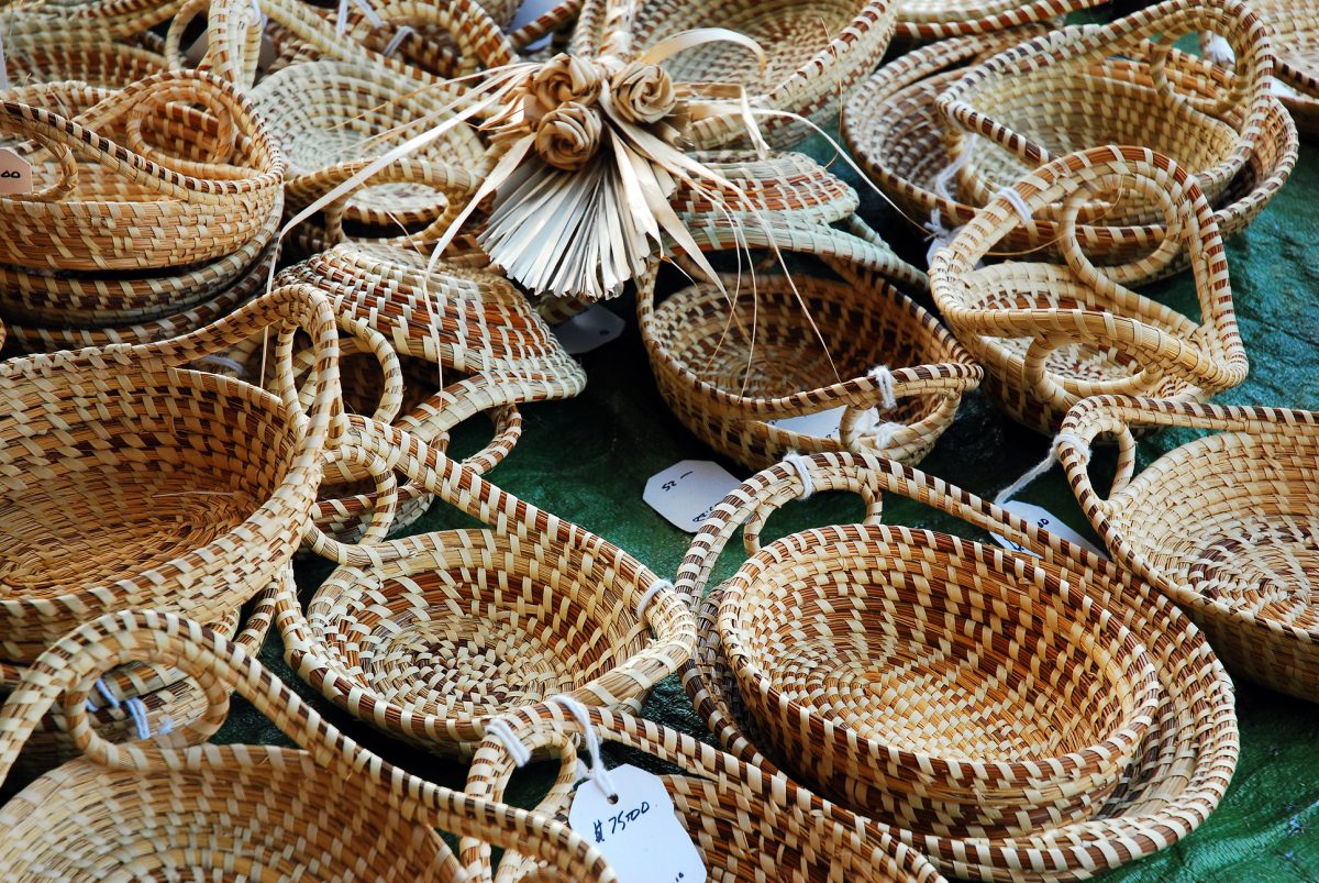 display of weaved baskets 