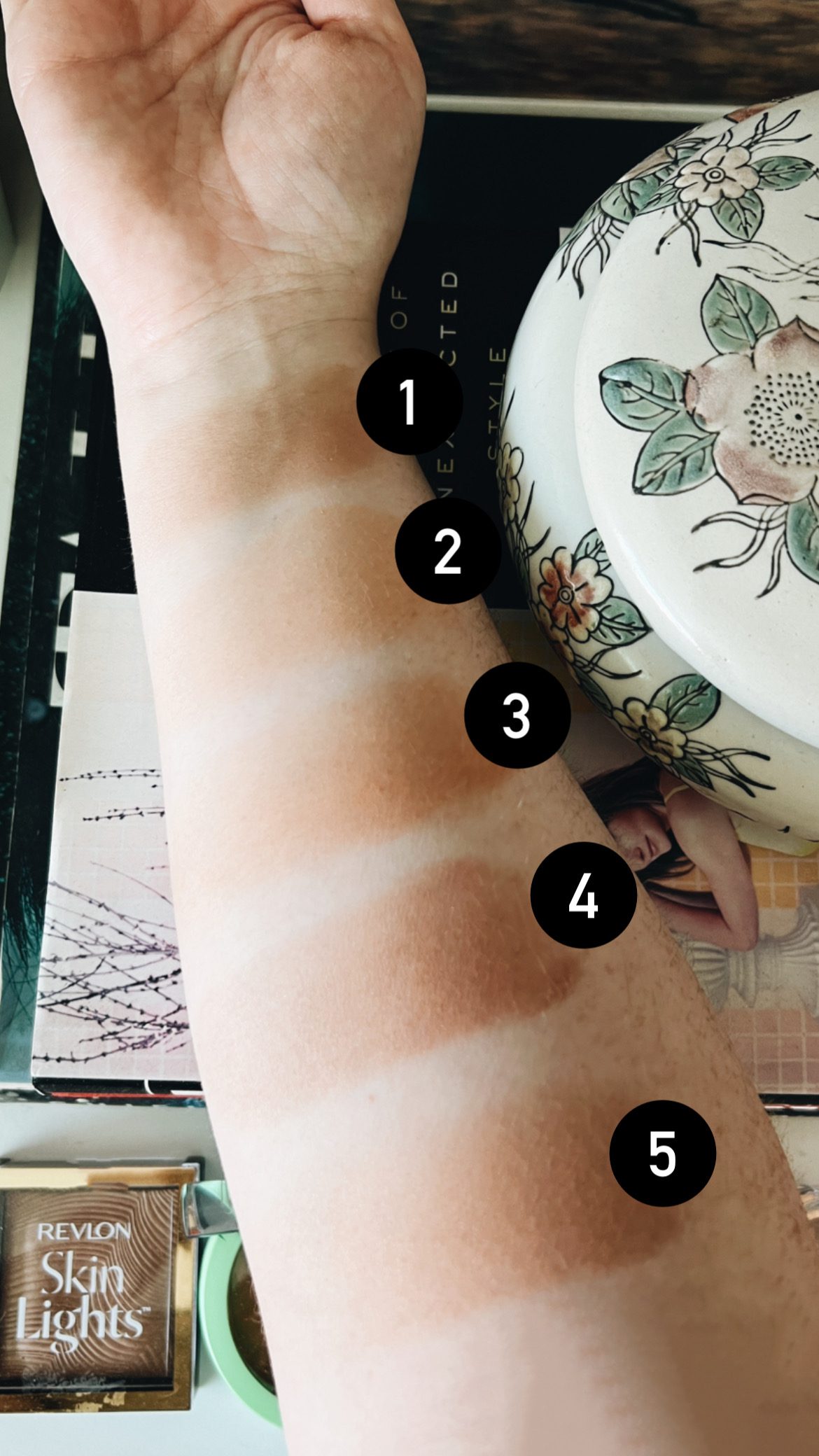 swatch on an arm of Drugstore Bronzers