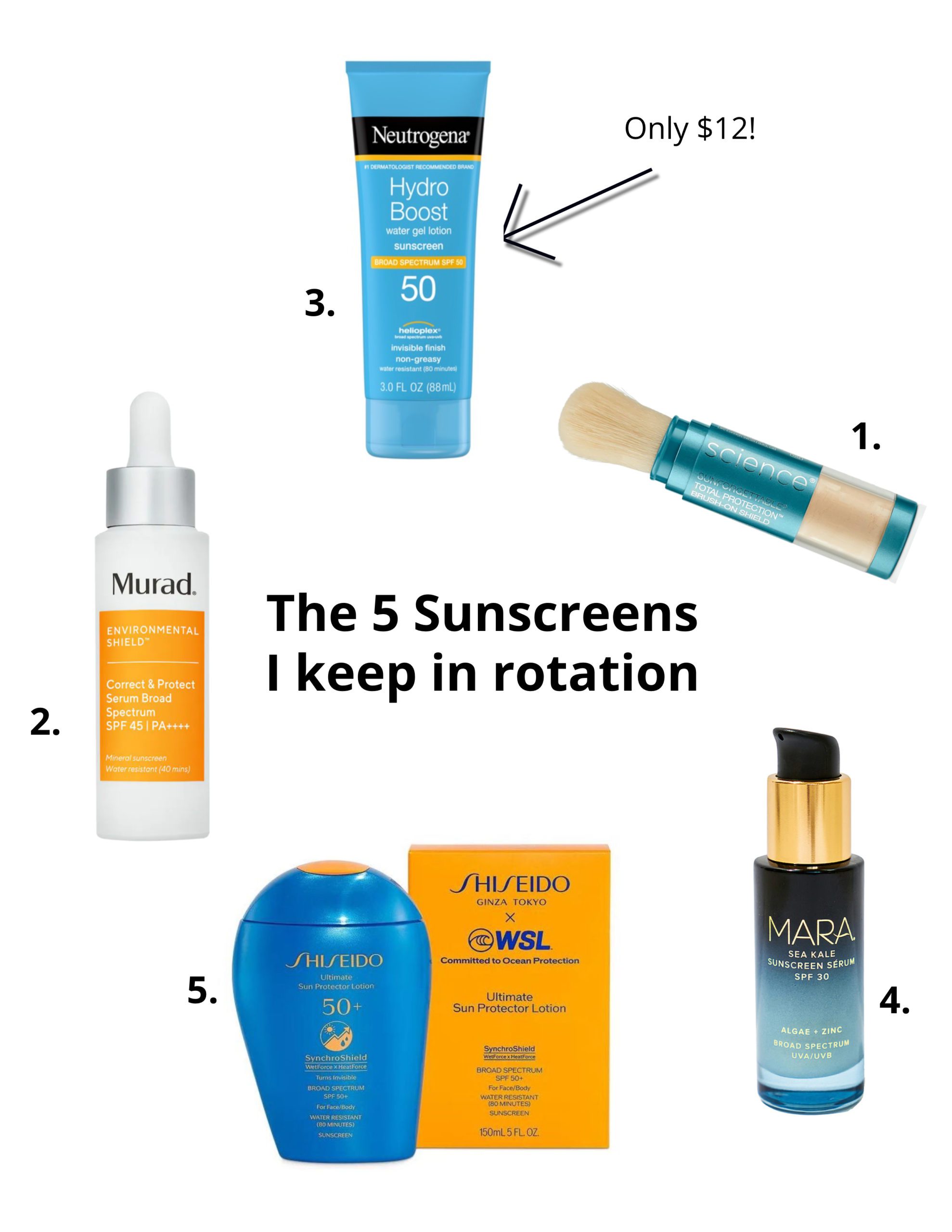 collage of 5 sunscreens 